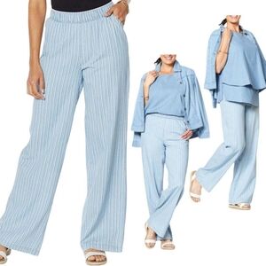 NWT DG2 Diane Gilman SoftCell Denim Wide Leg Pull-On Pants Chambray Stripe 🌊